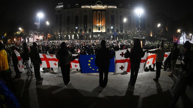 Оппозиция в Тбилиси девятый вечер подряд перекрыла проспект у парламента